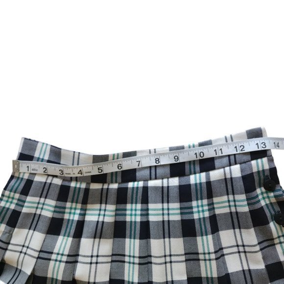 Vintage Jaeger Plaid white and navy pleated wool midi skirt - Picture 5 of 12